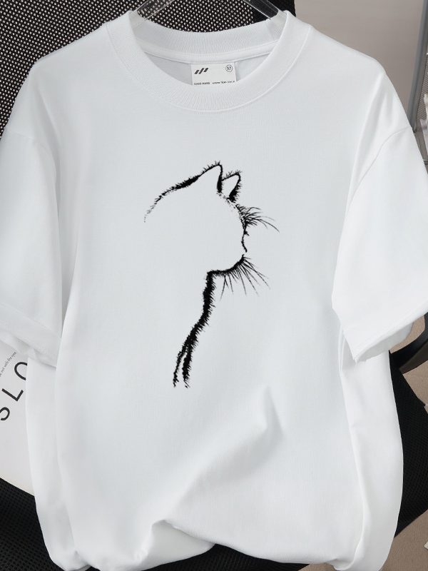 Creative And Fun Side-profile Cat Design T-shirt For Your Adorable Pet