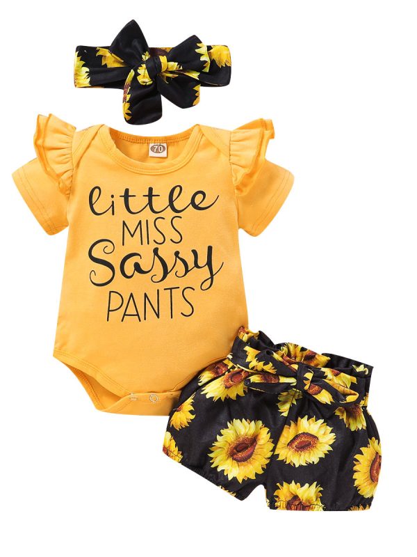 Baby Sunflower Print Romper Shorts Set