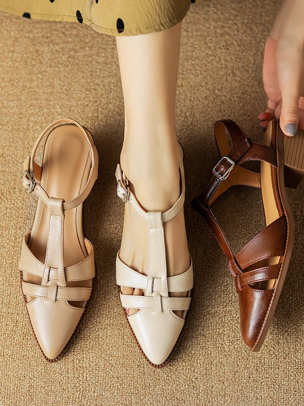 French Retro Roman Closed Toe Sandals For Women