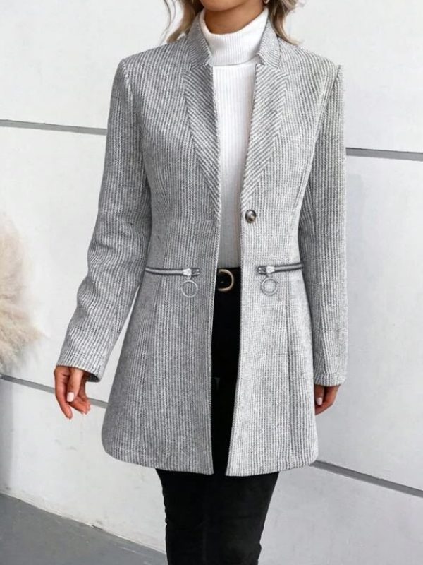 Vertical Patterned Women's Woolen Coat Casual Coat