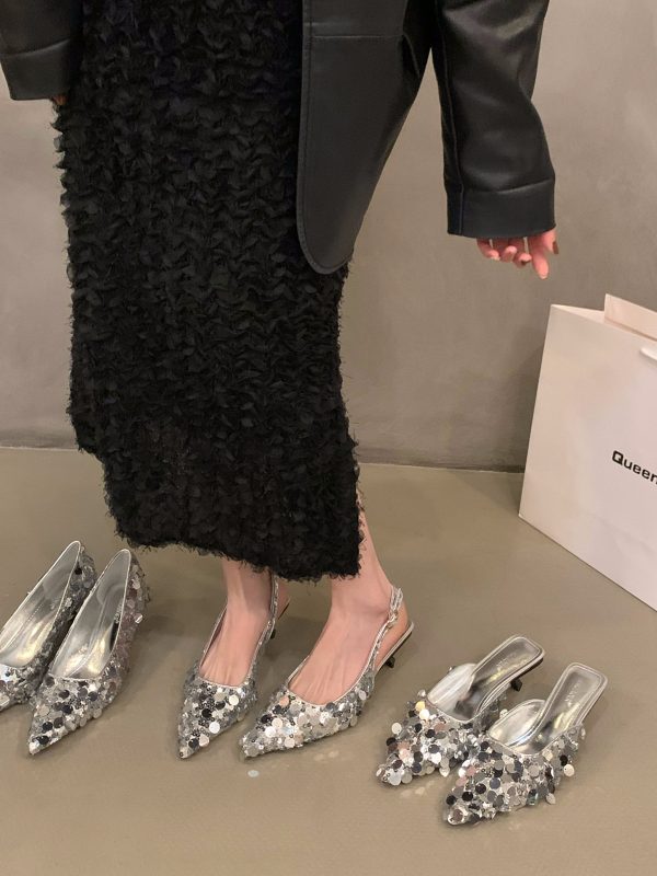 French Minority High Heel Silver Temperament Closed Toe Sandals