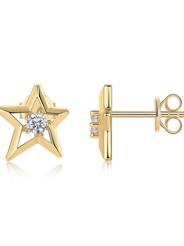 Star Star - Premium Moissanite Luxury Fashion Light Luxury Jewelry Silver Stud Earrings S925 Silver Electroplated Gold