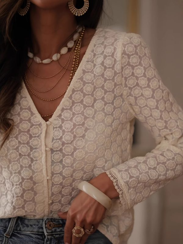 Mesh Long-sleeve Slim-fit Cropped V-neck Base Shirt