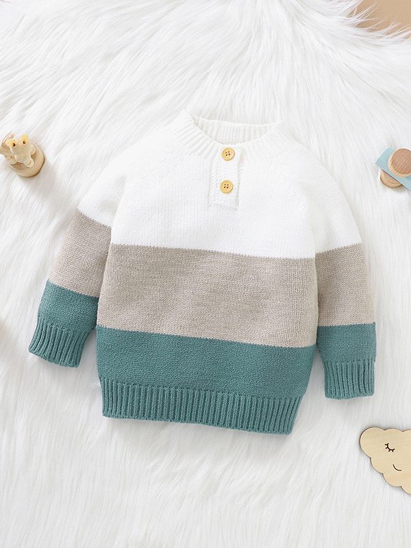 Boys One-piece Knitted Two-tone Topsweater