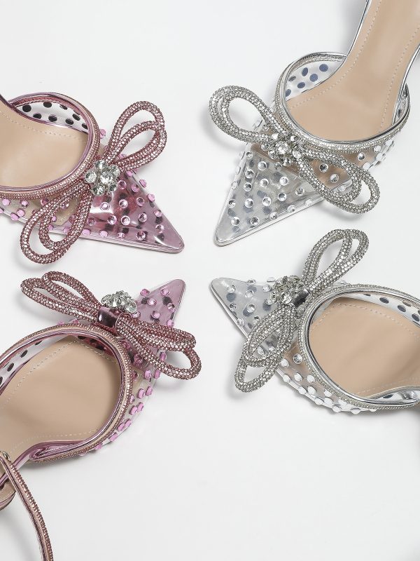 Mach New Summer Transparent Pink Stiletto Bow Women's Shoes