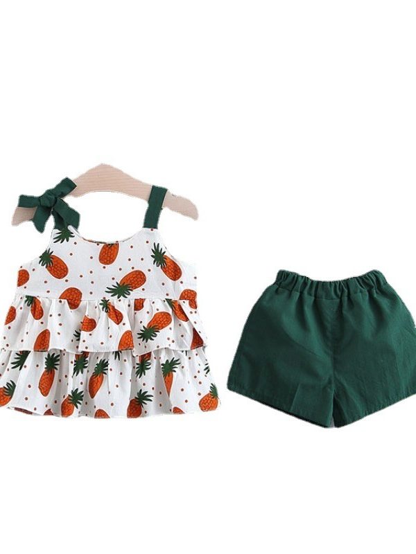 Children's Clothing Girls Sleeveless Suit Two-piece Blouse And Shorts