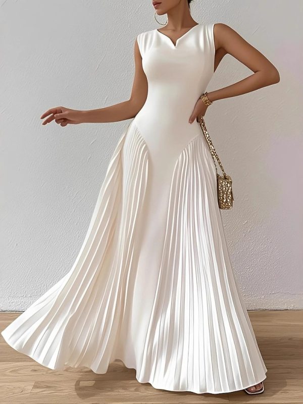 European And American-style Elegant Pleated Waist-cinching Maxi Dress