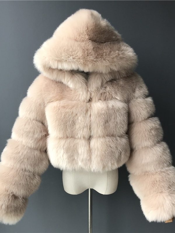 Short Hood Fox Fur Women's Long Sleeve Stitching Coat