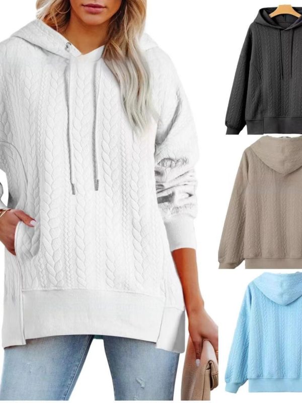 Women's Solid Color Casual Hoodie With Cable Knit Texture