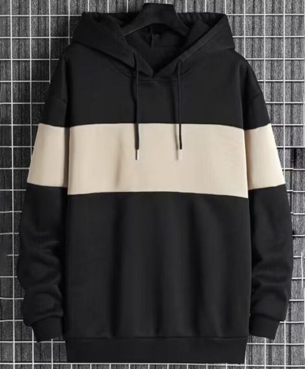Mens Patchwork Color-Block Hoodie Single-Face Style