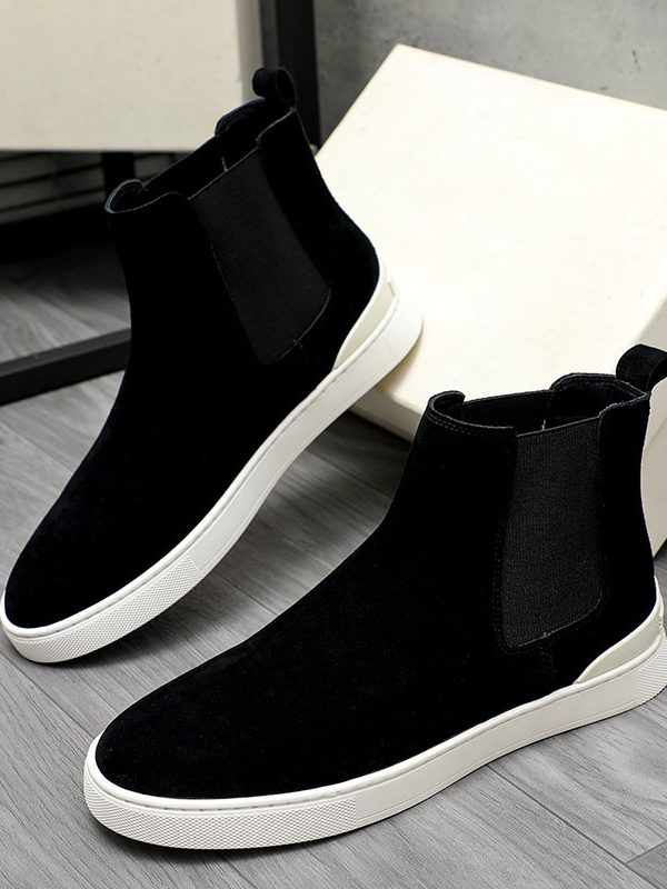 Men's High-top Slip-on Shoes With Soft Sole, Made From Suede LeatherLightweight And Casual
