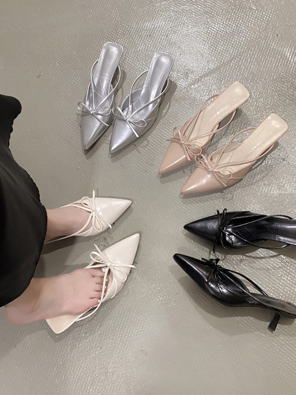 Summer Satin French Style Temperament Half-support High Heel Sandals