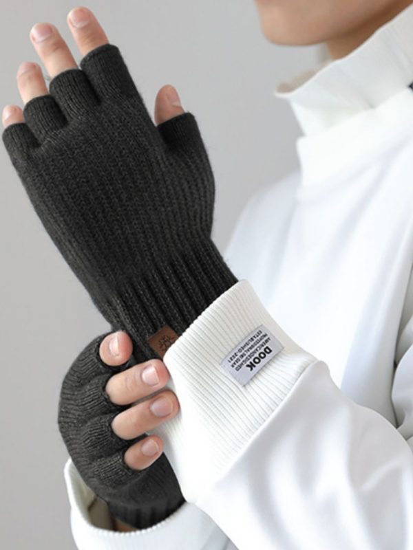 Men's Outdoor Knitted Thermal Fleece-Lined Half-Finger Gloves
