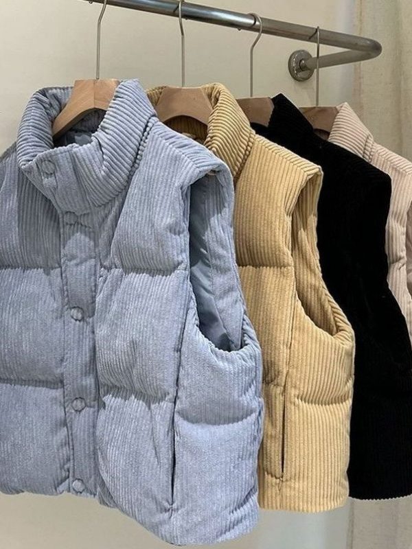 Womens Stylish Short Vest With A Stand-up Collar