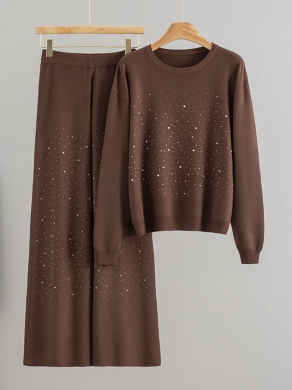 Starry Hot-Stone Round-Neck Pullover Knit Set