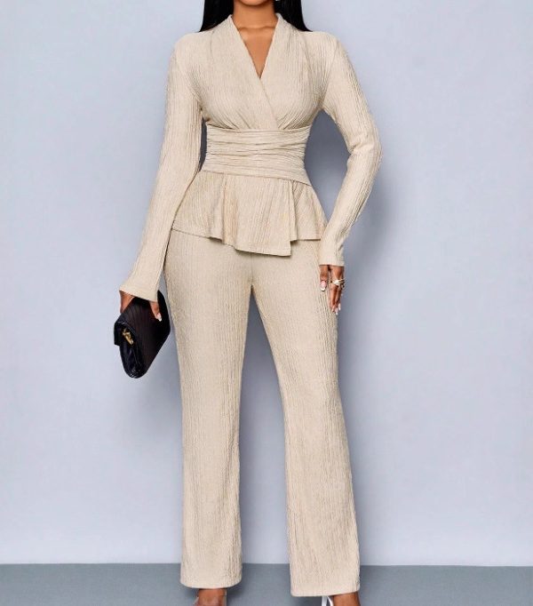 Womens Versatile, Waist-Cinching, Slimming Solid-Color Long-Sleeve Set