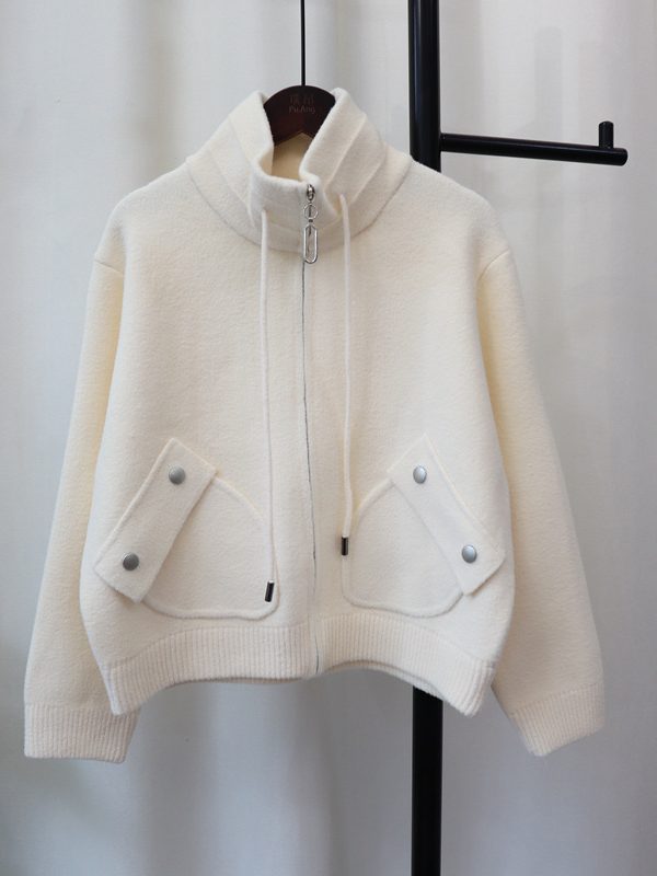 Loose Versatile Zipper Knitted Double-faced Woolen Goods Solid Color Coat For Women