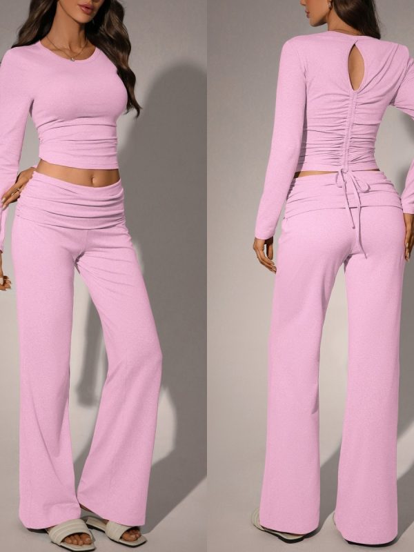 Womens Solid-Color Casual Fashion Top And Pants Set