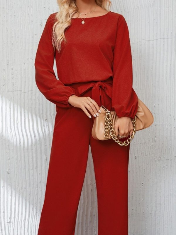 Womens Tailored Pullover Longsleeve Laceup Jumpsuit