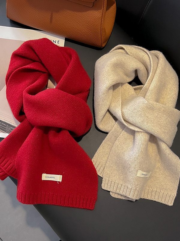 Womens Solid-Color Knitted Sheep Wool Scarf