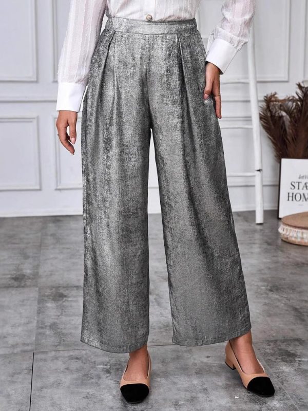 Womens Solid-Color High-Waisted Wide-Leg Pants From Europe And The US
